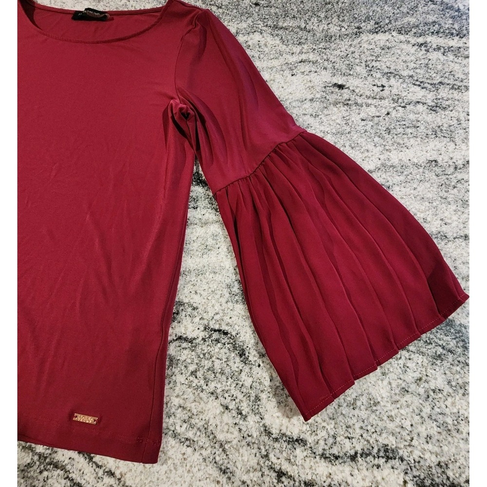 IVANKA TRUMP BLOUSE WOMENS LARGE MAROON RED FLOUNCE‎ SLEEVES BATEAU NECK SHIRT